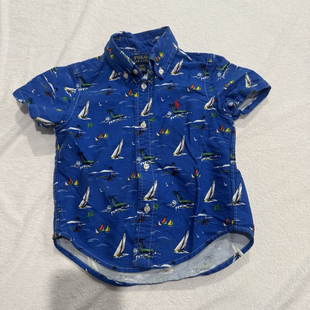 Polo Ralph Lauren Boys Toddler Sailboat Nautical SS Button Down Shirt 2T